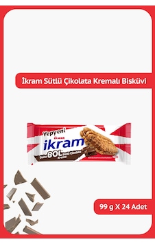 İkram Sütlü Çikolatalı Kremalı Bisküvi - Daha Bol Sütlü Çikolata Krema - 99 Gram - 24 Adet İkram Sütlü Çikolatalı Kremalı Bisküvi - Daha Bol Sütlü Çikolata Krema - 99 Gram - 24 Adet