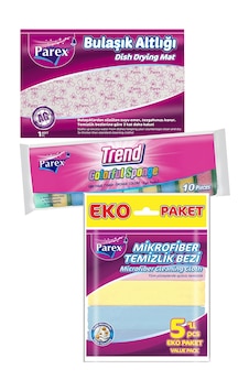 Düz 10'lu Sünger, Bulaşık Altlığı Ve Mikrofiber 5'li Temizlik Bezi Paketi
