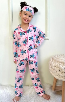 Lillypicca Kız Çocuk Desenli Pamuklu Önden Düğmeli Göz Bantlı Uzun Kol Pijama Takımı 9023 Pembe Lillypicca Kız Çocuk Desenli Pamuklu Önden Düğmeli Göz Bantlı Uzun Kol Pijama Takımı 9023 Pembe