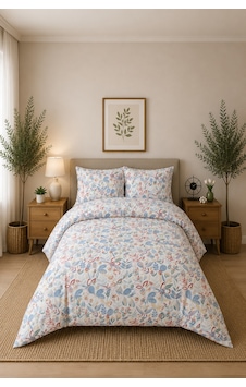 Çift Kişilik Nevresim Takımı %100 Pamuk 200x220 Lastikli Çarşaflı 160x200 Mavi