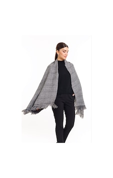 Çift Taraflı Ekoseli Yünlü Omuz Şalı - 70x190cm - Kışlık Şal 001