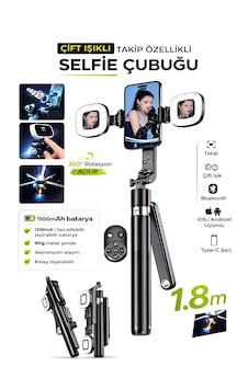 1500 Mah Led Işıklı 180 Cm Takip Özellikli Gimbal Tripod Selfie Çubuğu Bluetooth Kumandalı 1500 Mah Led Işıklı 180 Cm Takip Özellikli Gimbal Tripod Selfie Çubuğu Bluetooth Kumandalı
