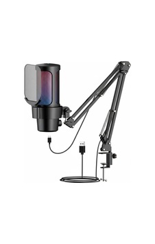 Usb Rgb Kondansatör Mikrofon + Boom Kol Stand Seti Mute Tuşlu Gürültü Azaltma Siyah
