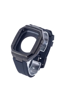Apple Watch Uyumlu,44mm Kr402 Metal Kasa Silikon Kordon - Siyah Apple Watch Uyumlu,44mm Kr402 Metal Kasa Silikon Kordon - Siyah