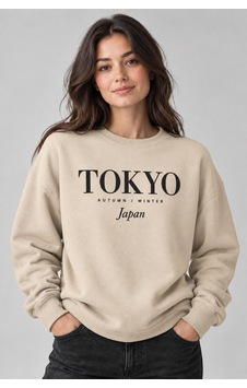 Gıovera Tokyo Şehir Yazılı Bisiklet Yaka Kadın Sweatshirt Bej Gıovera Tokyo Şehir Yazılı Bisiklet Yaka Kadın Sweatshirt Bej