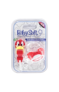 Babysoft Fıgurlu Emzık Askısı ve Damaklı Emzık No:2 - Kırmızı