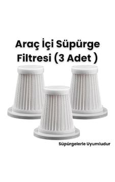 Şarlı Araç İçi Süpürge Hepa Filitresi 3 Adet Filitre Beyaz