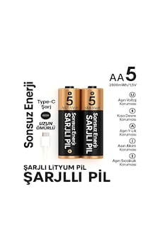 Type-c Şarjlı 2800mwh 1.5v Şarj Edilebilir 2 Li Aa5 Kalem Pil - Lityum Iyon Batarya Diğer Type-c Şarjlı 2800mwh 1.5v Şarj Edilebilir 2 Li Aa5 Kalem Pil - Lityum Iyon Batarya Diğer