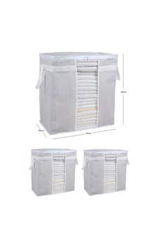 Bts Shop 3 Adet - Pencereli Saklama Çantası Çizgili 50x45x30cm Gri - Beyaz