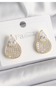 Pirinç Gold Renk Zirkon Taşlı Damla Model Kadın Küpe altın 00490618 Pirinç Gold Renk Zirkon Taşlı Damla Model Kadın Küpe altın 00490618