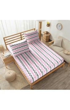 Tek Kişilik 90X190 Cm Kumaş Lastikli Çarşaf Seti - Pembe Zikzaklı Tek Kişilik 90X190 Cm Kumaş Lastikli Çarşaf Seti - Pembe Zikzaklı