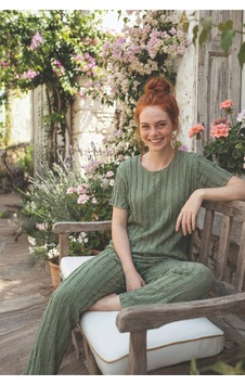 Medinenur Fırfır Detaylı Örme Kısa Kol Pijama Takımı Yeşil Medinenur Fırfır Detaylı Örme Kısa Kol Pijama Takımı Yeşil
