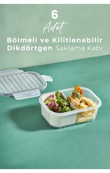 Kitchen Life 6 Adet 2 Bölmeli 1lt Kilitli Sızdırmaz Kapaklı Saklama Kabı - Kahvaltılık - Beslenme Kabı -1000 ML Şeffaf Kitchen Life 6 Adet 2 Bölmeli 1lt Kilitli Sızdırmaz Kapaklı Saklama Kabı - Kahvaltılık - Beslenme Kabı -1000 ML Şeffaf