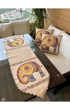 Çift Tarafı Baskılı Fil Desenli Dekoratif 2'Li Kırlent Kılıfı Ve