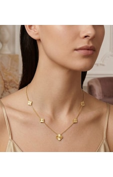 Zirkon Taşlı 5'li Yonca Çiçek Figürlü Gold Kadın Kolye Altın Zirkon Taşlı 5'li Yonca Çiçek Figürlü Gold Kadın Kolye Altın