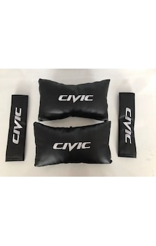 Honda Civic Nakışlı Deri 1 Çift Boyun Yastık Ve 1 Çift Kemer Pedi Honda Civic Nakışlı Deri 1 Çift Boyun Yastık Ve 1 Çift Kemer Pedi