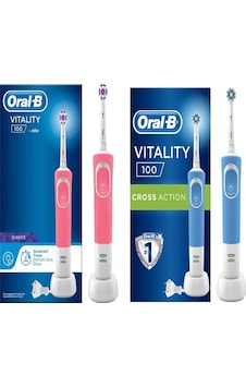 Oral-B D100 3D White Pembe Şarjlı Diş Fırçası + Cross Vitality Mavi Şarjlı Diş Fırçası Oral-B D100 3D White Pembe Şarjlı Diş Fırçası + Cross Vitality Mavi Şarjlı Diş Fırçası