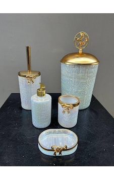 Lux Beyaz Cam Yuvarlak Banyo Set Gold Lux Beyaz Cam Yuvarlak Banyo Set Gold