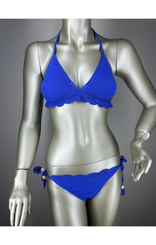 İvita Koyu Mavi Dantel Detaylı Çok Tarz El Yapımı Tığ Örgüsü Bikini