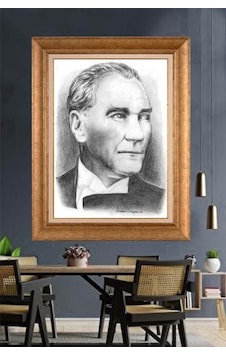 Altın Varaklı Çerçeveli Paspartulu Atatürk Tablo Hk3107 Altın Varaklı Çerçeveli Paspartulu Atatürk Tablo Hk3107