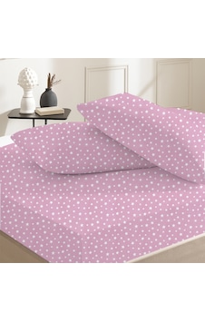 %100 Pamuklu Çift Kişilik Lastikli Çarşaf 180x200+25 50x70 Yastık Kılıfı 2 Adet Pembe - Beyaz