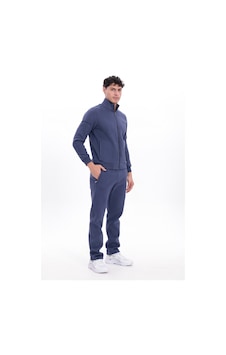 Rowinger 3 İplik Kalın Dokulu Parçalı Görünümlü Kapüşonlu Tam Fermuarlı Erkek Sweatshirt Indigo
