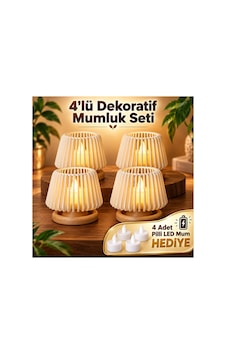 4 Lü Dekoratif Led Tealight Mumluk Seti - Masaüstü Aydınlatma - Pilli Mumlar Dahil Açık