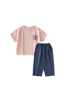 Cigit Yüksek Bel Pantolonlu Takım 2-10 Yaş Pudra Pembe