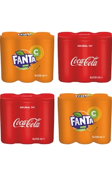 Coca Cola Orijinal Tat 12 x 250 ML + Fanta C Portakal Aromalı 12 x 250 ML