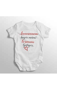İmaj Tuğbababy Anneannem Hazır Mısın Torunun Geliyor Yazılı Baskılı Bebek Zıbını Beyaz