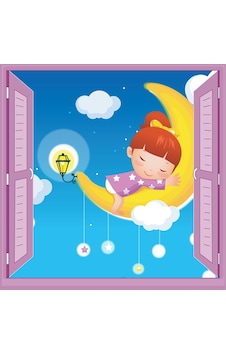 Çocuk Odası Bebek Odası Pencere Poster Duvar Kağıdı Ayda Uyku Çocuk Odası Bebek Odası Pencere Poster Duvar Kağıdı Ayda Uyku