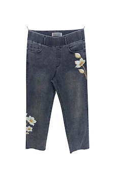 Büyük Beden Taşlı Denim Kadın Pantolon Gri Büyük Beden Taşlı Denim Kadın Pantolon Gri