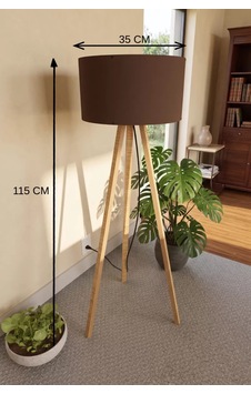 3 Ayaklı Tripod Lambader Kahverengi Kumaş Başlık .