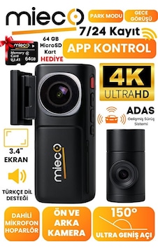 Mieco A7 4k Uhd Wifi Adas 150 Derece Ultra Geniş Açı Gece Görüşü Ön - Arka Araç Kamerası 2025 - Hafıza Kartı Hediyeli Mieco A7 4k Uhd Wifi Adas 150 Derece Ultra Geniş Açı Gece Görüşü Ön - Arka Araç Kamerası 2025 - Hafıza Kartı Hediyeli