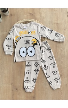 Süpermini Erkek Bebek Uzun Kollu Bisiklet Yaka Renkli Minyon 2 Li Takım Bej