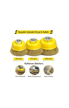 Saçaklı Çanak Fırça 65mm 75mm 100mm 3'lü Set Yüzey Temizleme Boya Sökme Fırçası Saçaklı Çanak Fırça 65mm 75mm 100mm 3'lü Set Yüzey Temizleme Boya Sökme Fırçası