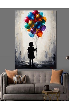 Balonlarla Uçan Küçük Çocuk Silüeti Dekoratif Kanvas - Mdf Ahşap Tablo Balonlarla Uçan Küçük Çocuk Silüeti Dekoratif Kanvas - Mdf Ahşap Tablo