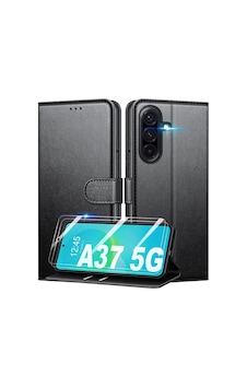 Samsung Galaxy A37 İle Uyumlu Kılıf Kamera Korumalı Kapaklı Kartlıklı Cüzdanlı Deri Standlı Renkli Kapak - Siyah