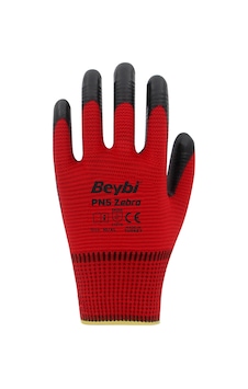 Beybi PN5 Zebra Polyester Örme Nitril İş Eldiveni 12 Çift – Kırmızı - Siyah Beybi PN5 Zebra Polyester Örme Nitril İş Eldiveni 12 Çift – Kırmızı - Siyah
