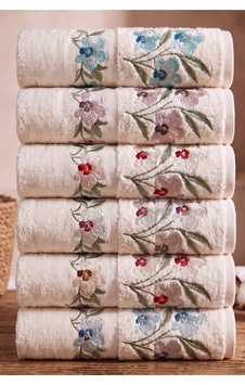 6'lı Çiçek Nakışlı El & Yüz Havlu Seti 50x90cm %100 Pamuk Emici, Yumuşak, Çeyizlik Lüks Havlu Krem 6'lı Çiçek Nakışlı El & Yüz Havlu Seti 50x90cm %100 Pamuk Emici, Yumuşak, Çeyizlik Lüks Havlu Krem