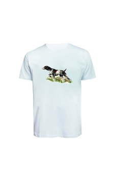 Baranışık Unisex Av Köpeği Baskılı Tişört Pamuk Penye Süprem Basic Beyaz