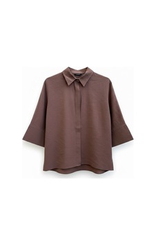 Feg Store Kahve Yarasa Kol Duble Manşetli Modal Oversize Gömlek Kahverengi