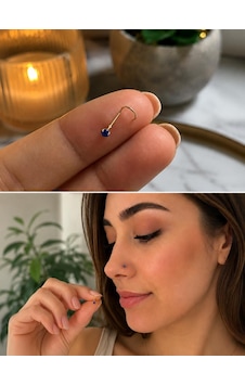 925 Ayar Gümüş Mavi Taşlı Burun Hızması Piercing Minimal L Şekilli Unisex Nose Stud Gri 925 Ayar Gümüş Mavi Taşlı Burun Hızması Piercing Minimal L Şekilli Unisex Nose Stud Gri