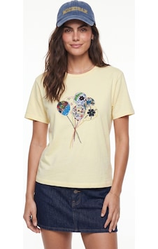 Onloox Kadın Tereyağ Tereyağ Pamuklu Bisiklet Yaka Kısa Kollu Renkli Balon Nakış Detaylı Günlük Kullanım T-shirt Onloox Kadın Tereyağ Tereyağ Pamuklu Bisiklet Yaka Kısa Kollu Renkli Balon Nakış Detaylı Günlük Kullanım T-shirt