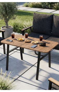 Bahçe Masası Ahşap Balkon Teras Cafe Masa Modern Dış Mekan Masa 9832 Atlantik Çam Sadece Masa Altın