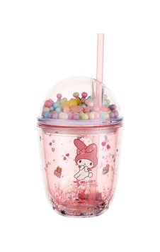 Mınıso Sanrio Lisanslı Boncuklu Kapaklı Pipetli Plastik Şişe 435ml - Pembe