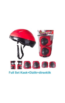Çocuk Kask Dizlik Dirseklik Koruyucu Set 7 Parça Kırmızı