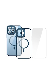 Frame Series Apple Uyumlu iPhone 14 Pro Max 6.7 Kamera Koruyuculu Magsafe Kılıf + Tempered Ekran Koruyucu- 1903 - Renk: Mavi Frame Series Apple Uyumlu iPhone 14 Pro Max 6.7 Kamera Koruyuculu Magsafe Kılıf + Tempered Ekran Koruyucu- 1903 - Renk: Mavi
