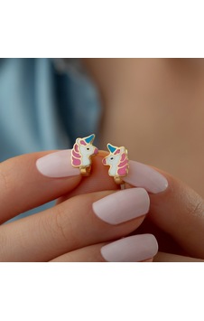 925 Ayar Gümüş Gold Mineli Unicorn Küpe 925 Ayar Gümüş Gold Mineli Unicorn Küpe