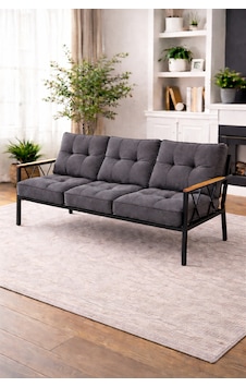 Miray 3 Lü Minderli Bahçe Balkon Koltuğu Modern Metal Tasarım Antrasit Miray 3 Lü Minderli Bahçe Balkon Koltuğu Modern Metal Tasarım Antrasit